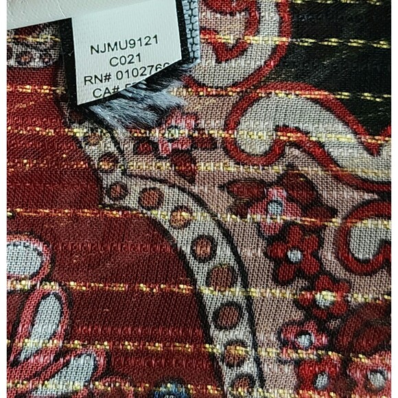 Kate Spade Womens Blouse Red Gold Black Long Sleeve Ruffles Sheer *FLAW* Size S - Picture 7 of 9